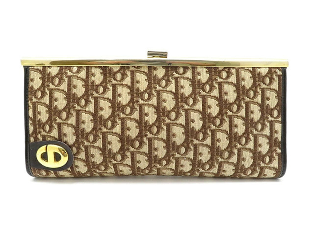 Christian Dior Bag Clutch Shoulder Trotter Clasp Brown Canvas